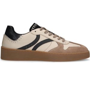 Manfield - Dames - Beige leren sneakers met suède details - Maat 37