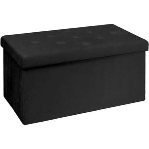 Bench with Storage Space, Foldable Stool, Chest Storage Box, Made of Velvet, 76 x 38 x 38 cm (Black)