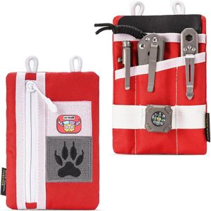 EDC Gereedschapstas Organizer - Nylon Multitooltas Kleine EDC-etui - Zakorganisator voor Zaklamp Zakmes - Rood Wit