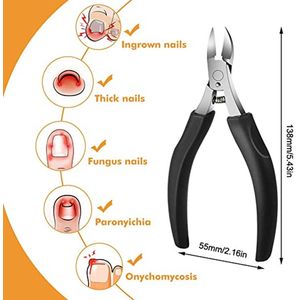 Professionele teennagelknipperset, nagelschaar, nagelknippers, 12 stuks, roestvrijstalen teennagelknippers met dubbelzijdige nagelvijl en nagelschaarset, reparatie voor dikke ingegroeide teennagels.