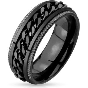 Ring Heren - Ringen Mannen - Zwarte Ring - Heren Ring - Ring - Ringen - Ring Mannen - Mannen Ring - Herenring - Zwart - Met Uniek Schakelmotief - Groov