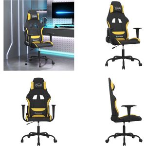 vidaXL Massage gamestoel stof zwart en geel - Gamingstoel - Gamingstoelen - Televisiestoel - Racingstoel