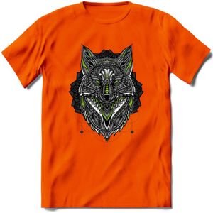 Vos - Dieren Mandala T-Shirt | Groen | Grappig Verjaardag Zentangle Dierenkop Cadeau Shirt | Dames - Heren - Unisex | Wildlife Tshirt Kleding Kado | - Oranje - 3XL