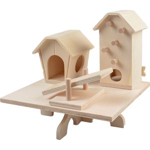 Duvoplus - Speelgoed Voor Dieren - Knaagdier - Houten Speeltuin Met Huisjes 23x20x22cm Bruin - 1st