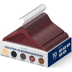 SereneLife Kleerhanger - Houten Hangers - Antislip Ruimtebesparende Kledinghangers - met 360° Draaibare Haak en Inkepingen - 10 Stuks - Duurzaam en Sterk voor Hemden, Truien, Hoodies, en Jurken