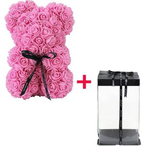 Rozen beer roze | 25cm | Rose Bear | geschenk | Valentijn Cadeau | babyshower | kraamcadeau | handgemaakt | kunstbloemen Rose Teddy bear | Inclusief Giftbox |
