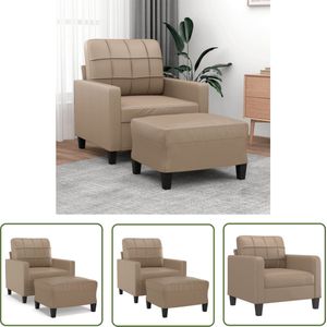 The Living Store Fauteuil met voetenbank 60 cm kunstleer cappuccinokleurig - Fauteuil - Lounge Chair - Lederlook - Bruine Fauteuil - Kapstok