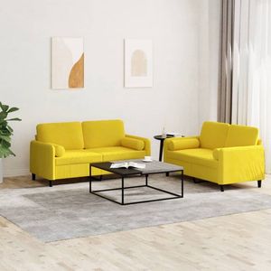 The Living Store 2-delige Loungeset met kussens fluweel geel - Lounge Set - Bankstel - Fluweel Sofa - Gele Bank - 2 Persoons Bank