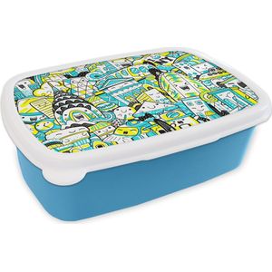 Broodtrommel Blauw - Lunchbox - Brooddoos - New York - Blauw - Geel - 18x12x6 cm - Kinderen - Jongen