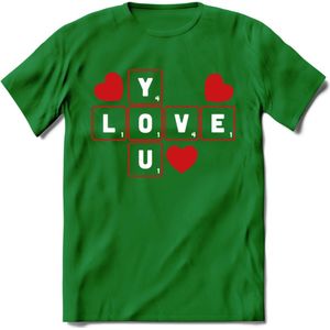 Love You - Valentijn T-Shirt | Grappig Valentijnsdag Cadeautje voor Hem en Haar | Dames - Heren - Unisex | Kleding Cadeau | - Donker Groen - L