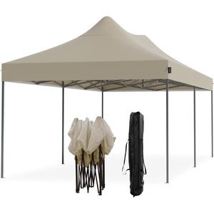 LifeGoods Partytent - Opvouwbaar - 3x6 m - Easy Up - Paviljoen - Waterdicht - Draagtas met Wieltjes - Beige