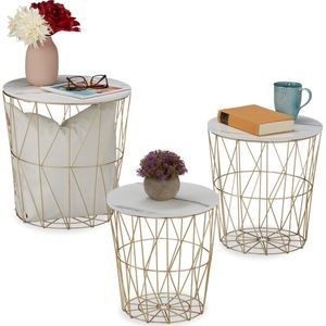Salontafels - Set van 3 - Marmerlook - Metaal - Woonkamer