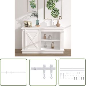 The Living Store Ophangset voor minischuifdeur 122 cm koolstofstaal wit - Schuifdeurset - Minischuifdeur - Schuifdeur Rails - Kasten Scharnieren - Keukenkast