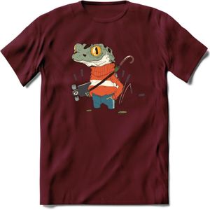 Casual kikker T-Shirt Grappig | Dieren reptiel Kleding Kado Heren / Dames | Animal Skateboard Cadeau shirt - Burgundy - XXL
