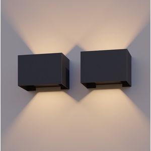 Calex LED Wandlamp Venice - 2 Stuks - Rechthoek - Zwart - LED Up & Down - Verstelbare Stralingshoek - 7W - Tuinverlichting - Modern Design - Warm Wit Licht - Voor Binnen en Buiten