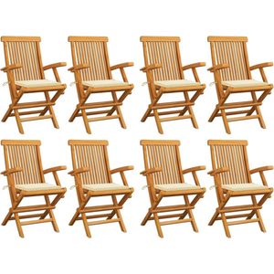 The Living Store Tuinstoelen 8 st met crèmekleurige kussens massief teakhout - Tuinstoelen Set - Teak Hout - Tuinset - Buitendecoratie - Lounge Set