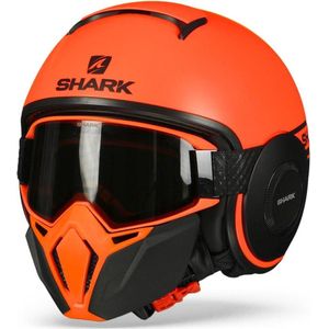Shark Street Drak Neon Serie Mat Oranje Zwart Zwart Okk Jethelm - Motorhelm - Maat XL