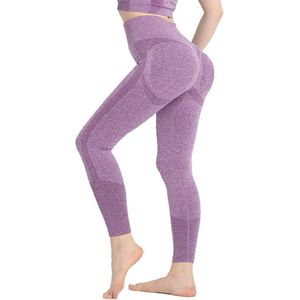 Gym Leggings voor Vrouwen, Hoge Taille Naadloze Workout Yoga Broek, Fitness Scrunch Butt Lifting Elastische Panty - kleur paars - maat XL