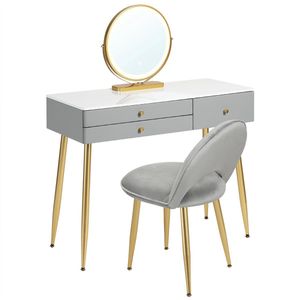 Make-up Tafel - 3-in-1 Set - Kaptafel - Met Stoel - Met Spiegel - Dressoir - Luxe Kaptafel - Slaapkamer - Moderne look - Grijs