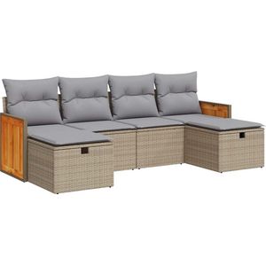 vidaXL - 6-delige - Loungeset - met - kussens - poly - rattan - beige