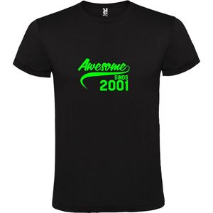 Zwart T-Shirt met “Awesome sinds 2001 “ Afbeelding Neon Groen Size XXXL