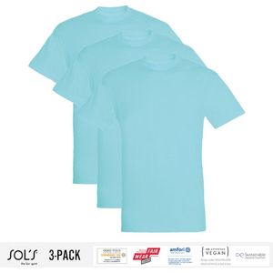 3 Pack Sol's Jongens/Meisjes T-Shirt 100% biologisch katoen Ronde hals Atoll Blauw Maat 96/104 (3/4 Jaar)