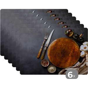 Placemat - Placemats kunststof - Bestek - Snijplank - Keuken - Theedoek - 45x30 cm - 6 stuks - Hittebestendig - Anti-Slip - Onderlegger - Afneembaar