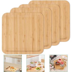 Natuurlijk bamboe dienblad vierkant - set van 4 - 20x20x2 cm - houten serveerschaal voor tafeldecoratie - theelichtjes woonkamer