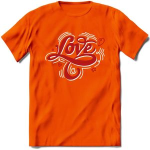 Love - Valentijn T-Shirt | Grappig Valentijnsdag Cadeautje voor Hem en Haar | Dames - Heren - Unisex | Kleding Cadeau | - Oranje - 3XL