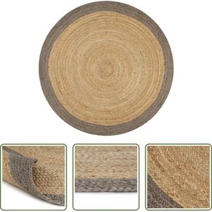 The Living Store Vloerkleed - Gevlochten Jute - 120 cm Diameter - Naturel en Grijs - Handgemaakt