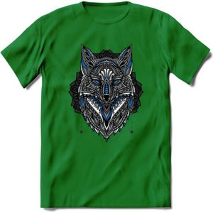 Vos - Dieren Mandala T-Shirt | Blauw | Grappig Verjaardag Zentangle Dierenkop Cadeau Shirt | Dames - Heren - Unisex | Wildlife Tshirt Kleding Kado | - Donker Groen - L