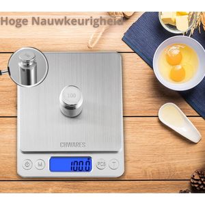 Oplaadbare Digitale Keukenweegschaal - 3 kg Capaciteit - Waterdicht - RVS - LCD Display - Voor Nauwkeurig Wegen van Ingrediënten