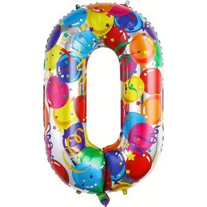 Folieballon Cijfer 0 Jaar Verjaardag Versiering Cijferballon Feest Decoratie Helium Ballonnen Folie Gekleurd - Xl