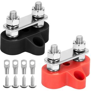 Batterijstroomverdeelblok met dubbele terminal 12 V-48 V voor auto vrachtwagen boot zwart en rood 2 stuks.