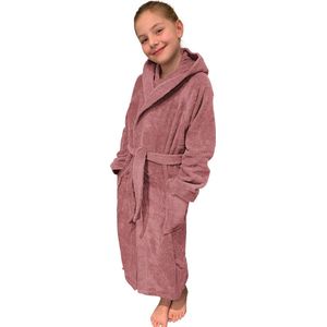 HOMELEVEL Badstof badjas voor kinderen 100% katoen voor meisjes en jongens Oud roze Maat 176