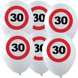 36x Leeftijd verjaardag ballonnen met 30 jaar stopbord opdruk 28 cm