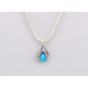 Ketting dames met klauwhanger van 925 zilver met daarin een natuursteen -""Blauwe Agaat"" -Lengte 42 cm - Breedte 2 mm