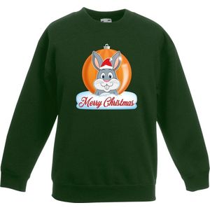 Kersttrui Merry Christmas konijn kerstbal groen jongens en meisjes - Kerstruien kind 170/176