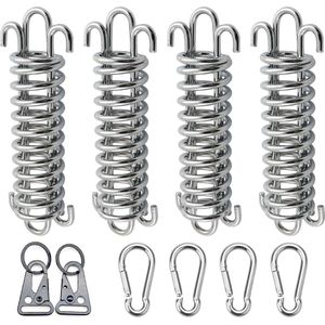 springveren trekveren met haak 4 stuks spanveer voor zonnezeil + 4 stuks karabijnhaken + 2 stuks karabijnhaken + 2 stuks karabijnhaken sleutelhanger gesp spanveren voor campingtent, luifel,