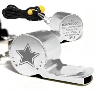 Roestvrij stalen sport fluitjes met lanyard - luid en helder geluid, lasergegraveerd - ideaal voor outdoor activiteiten, scheidsrechters en als cadeau.