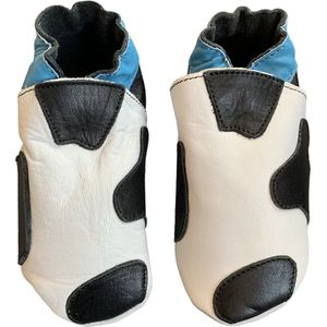 Baby Dutch - leren babyslofjes - koe blauw maat 17 (XS) - 3-6 maanden