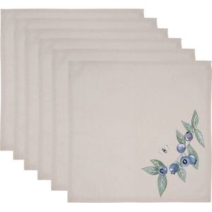 HAES DECO - Set van 6 Servetten (Textiel) - formaat 40x40 cm - kleuren Beige / Blauw / Groen - van 100% Katoen - Collectie: Blueberry Fields