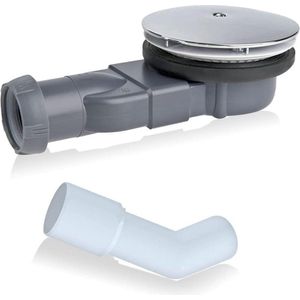 Extra platte douchebak afvoergarnituur - chroom - Ø 90 mm - sifon met emmer - 45° afvoerbocht - zwart - 40/50 mm - 30718661-2