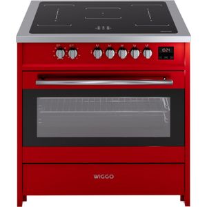 Induction, 90cm, 2 fasen (7.6 kW), Oven 121L, 50 - 250°C, Metaal, Red Inox