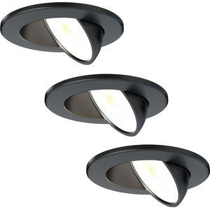 Ledvion Set van 3 LED Inbouwspot, Zwart, 5W, IP65, CCT, COB, Ø75mm, Dimbaar, Badkamer Inbouwspot, Plafond Inbouwspot, Dimbare LED Lamp, 5 Jaar Garantie