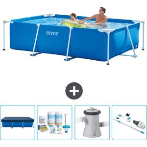 Intex Rechthoekig Frame Zwembad - 260 x 160 x 65 cm - Blauw - Inclusief Afdekzeil - Onderhoudspakket - Zwembadfilterpomp - Stofzuiger