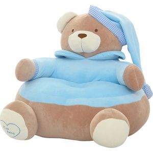 Blauwe teddybeer kinderzitje - Stoel voor kinderen - Poef - Zacht - Pluche - Cadeau - Teddy - Kinderstoeltje