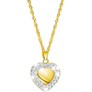 Lucardi Dames Ketting - Hanger Hart - 14 Karaat Goud - 45 cm - Geelgoud
