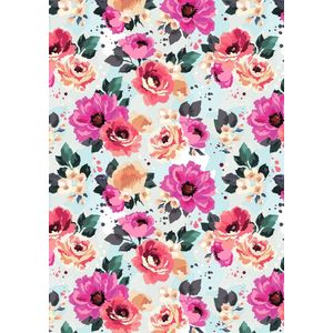 Inpakpapier Cadeaupapier met gekleurde Zomerse Bloemen- Breedte 50 cm - 200m lang