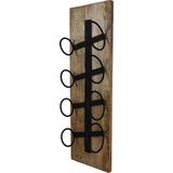 Hangend Wijnrek 4 Flessen - 20x14x65 - Naturel/Zwart - Mangohout/Metaal